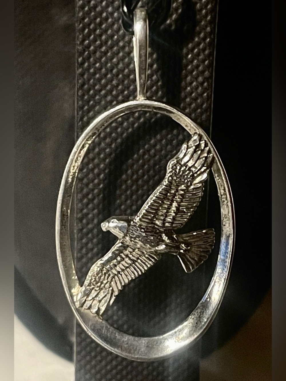 Vintage Kabana Sterling Silver Eagle in Flight Oval Pendant